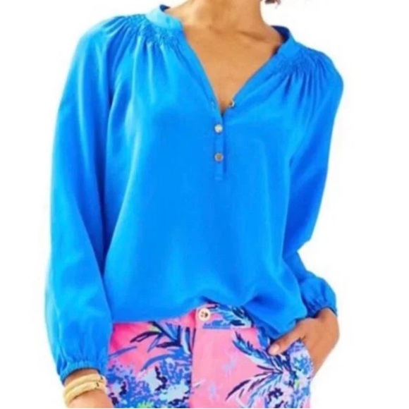 Lilly Pulitzer Tops - LILLY PULITZER Elsa Silk Top Caribbean Blue MSRP $178